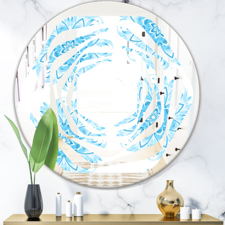 Porch Den 'Circular Geometric In Blue - Wall Mirror