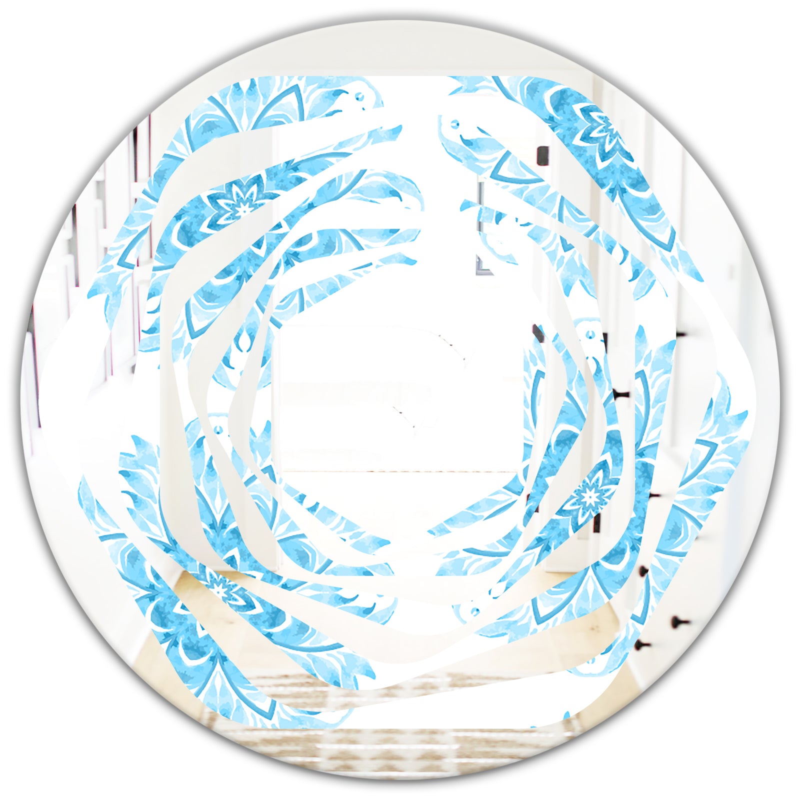 Porch Den 'Circular Geometric In Blue - Wall Mirror