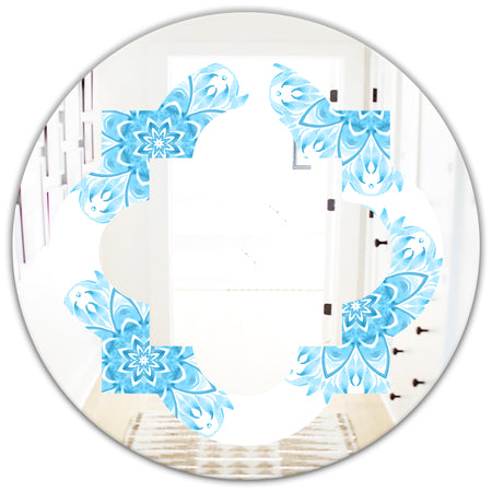 Circular Geometric In Blue - Modern Round or Oval Wall Mirror - Quatrefoil