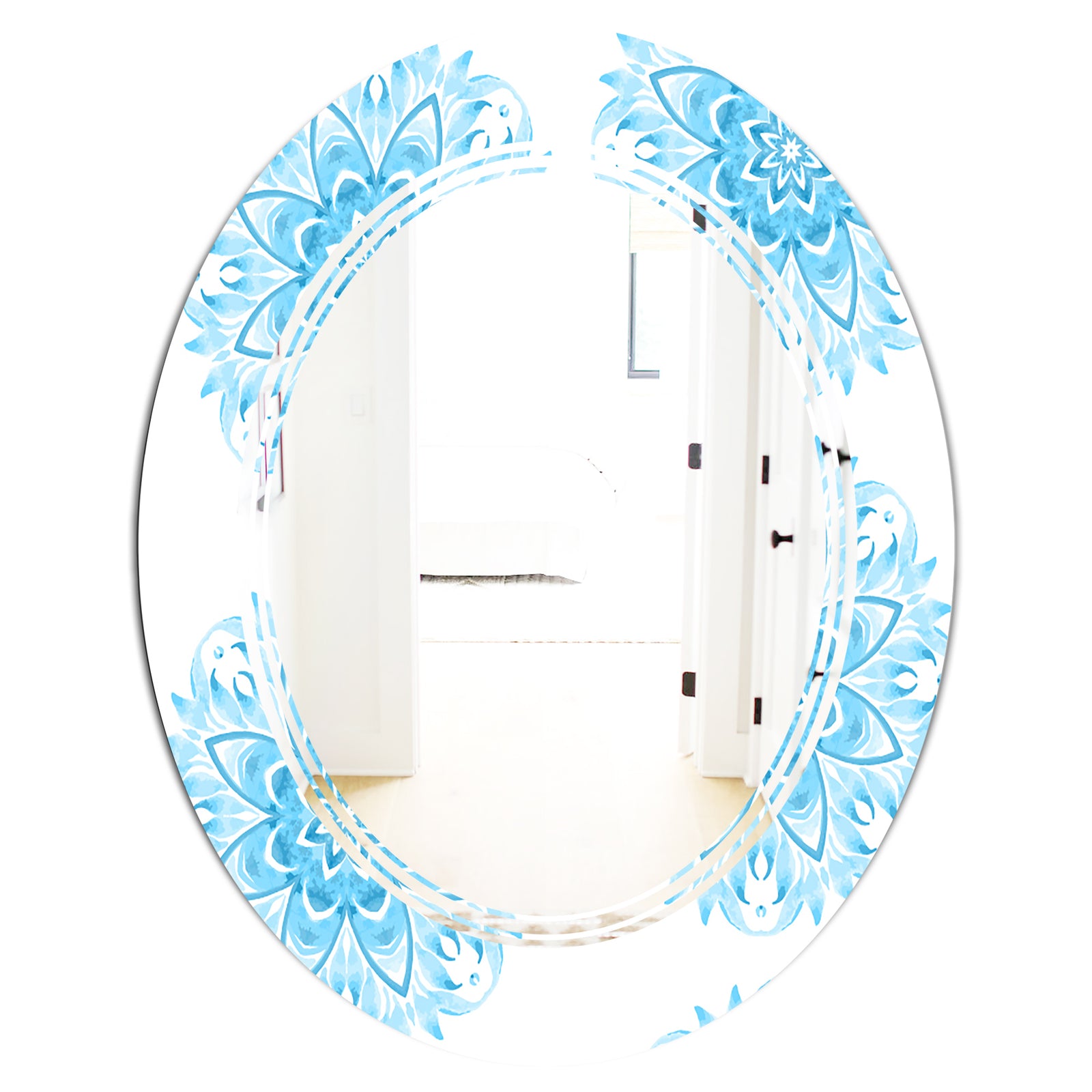 Circular Geometric In Blue - Modern Round or Oval Wall Mirror - Triple C