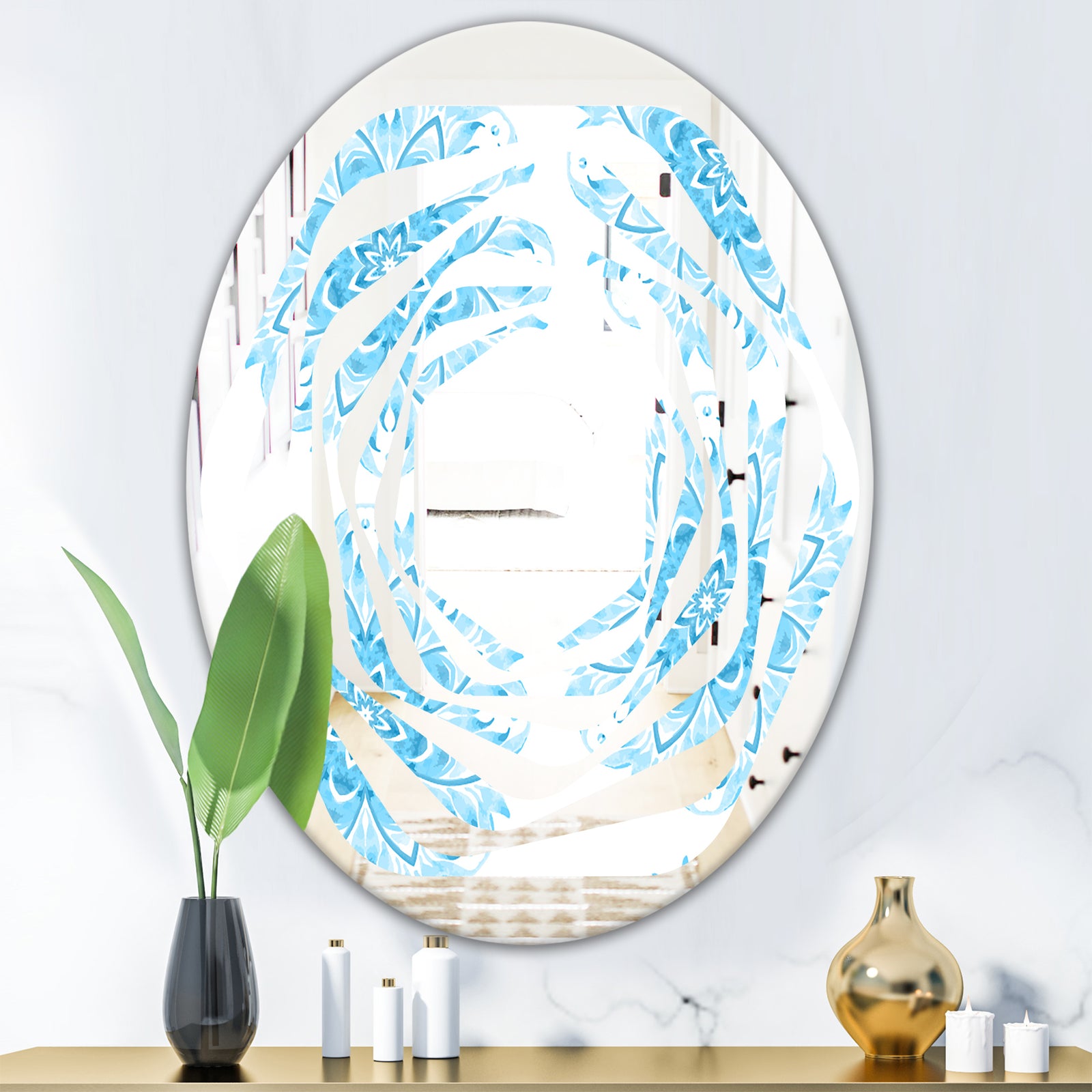Porch Den 'Circular Geometric In Blue - Wall Mirror