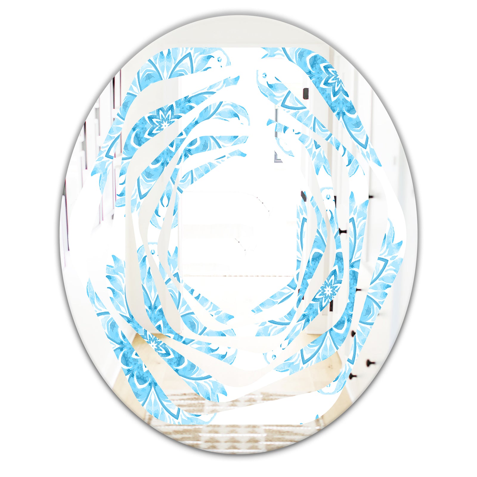 Porch Den 'Circular Geometric In Blue - Wall Mirror