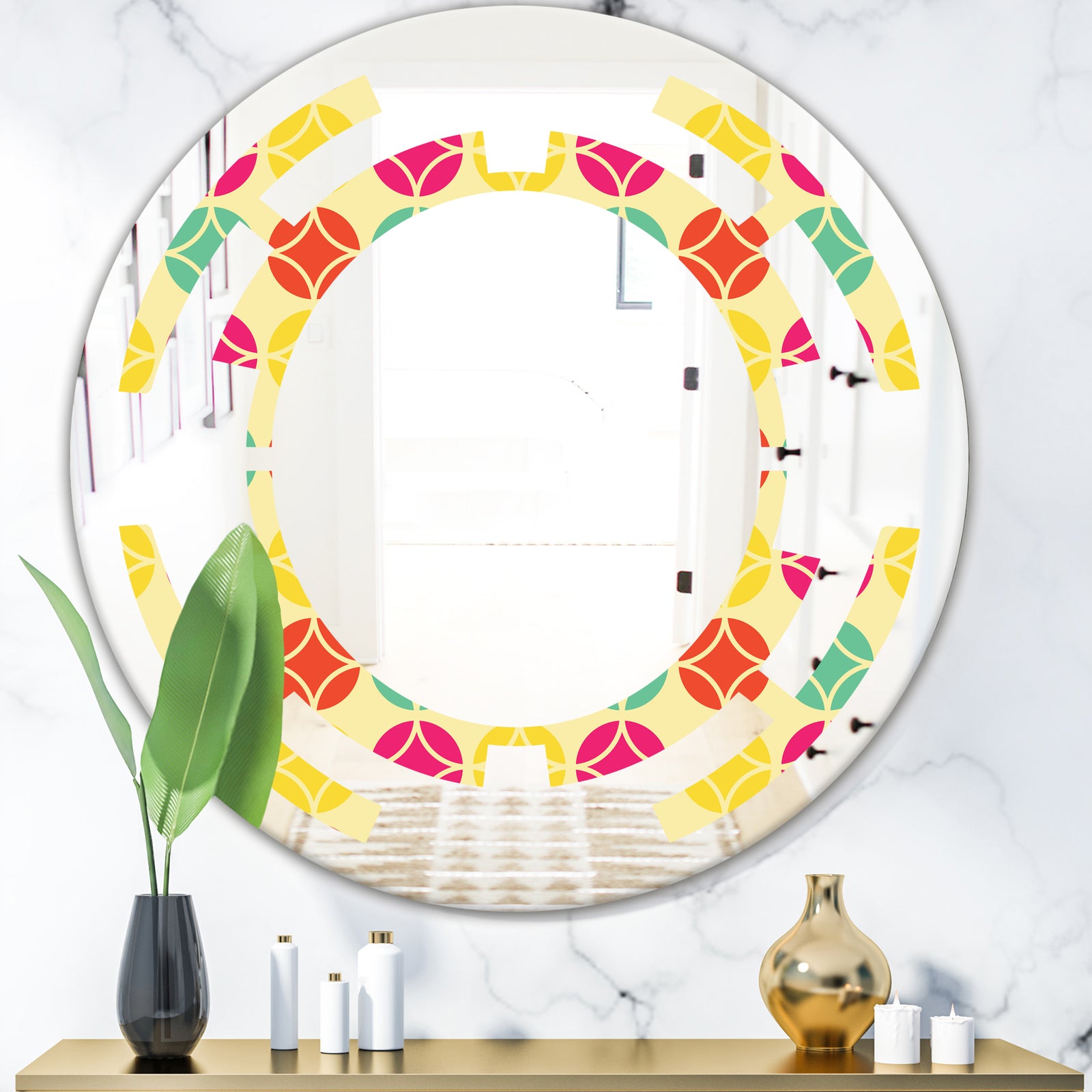 Retro Circular Pattern VII - Modern Round or Oval Wall Mirror - Space