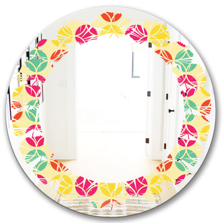 Retro Circular Pattern VII - Modern Round or Oval Wall Mirror - Leaves