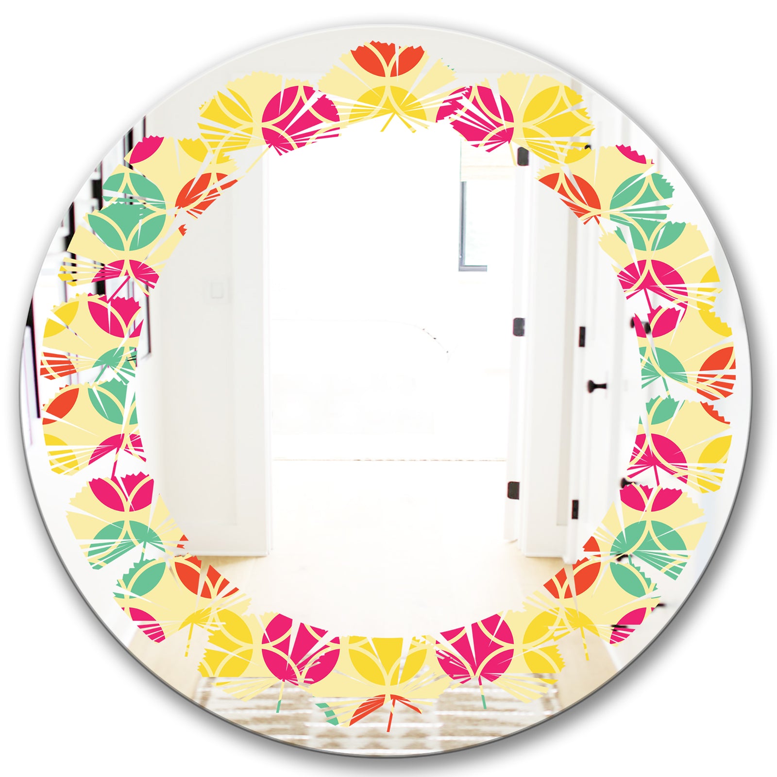 Retro Circular Pattern VII - Modern Round or Oval Wall Mirror - Leaves