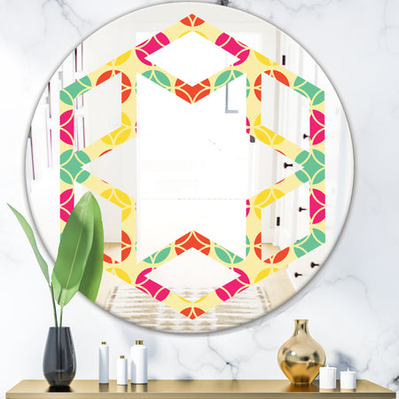 Retro Circular Pattern VII - Modern Round or Oval Wall Mirror - Hexagon Star