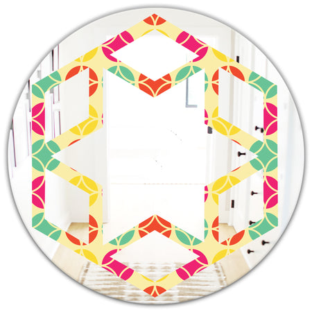Retro Circular Pattern VII - Modern Round or Oval Wall Mirror - Hexagon Star
