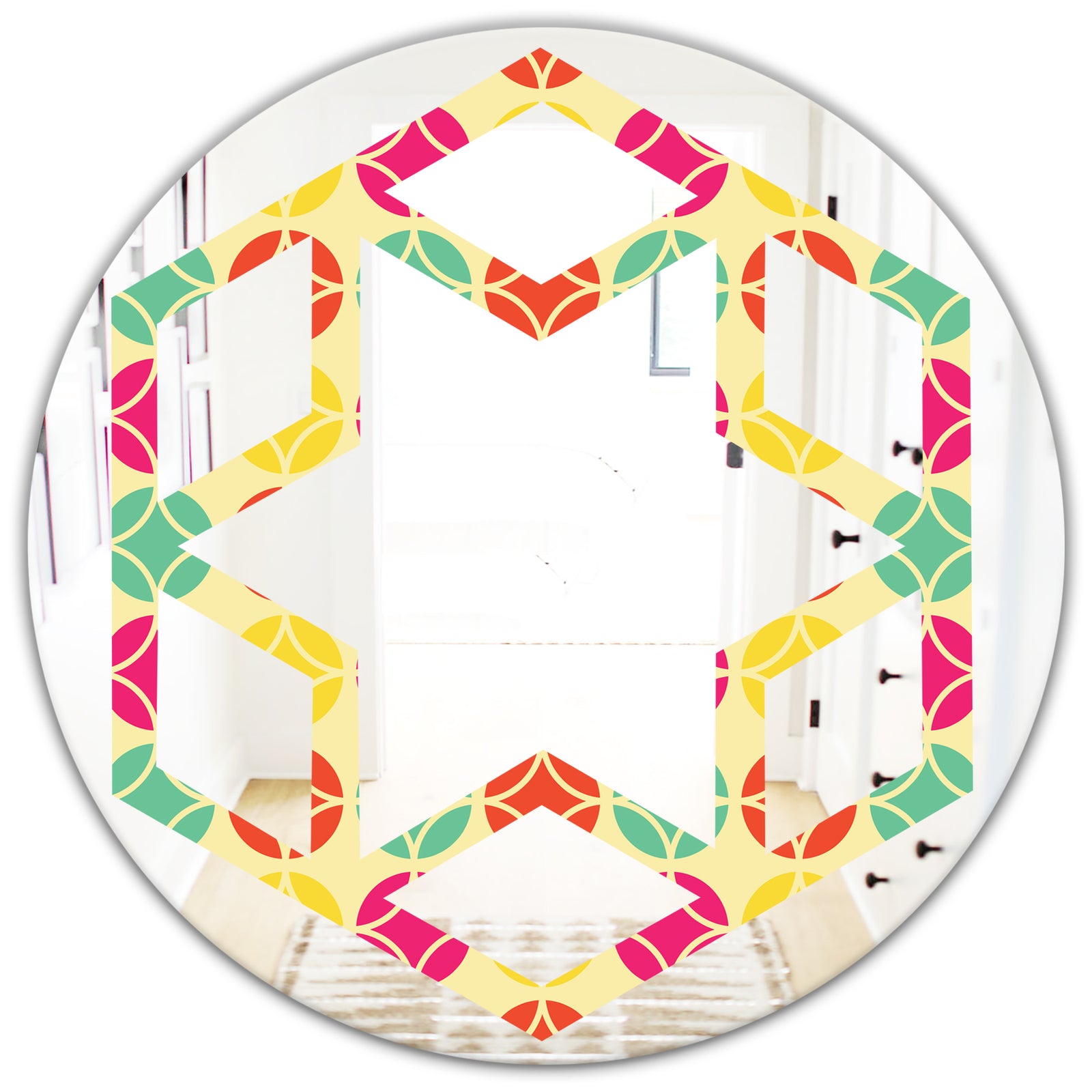 Retro Circular Pattern VII - Modern Round or Oval Wall Mirror - Hexagon Star