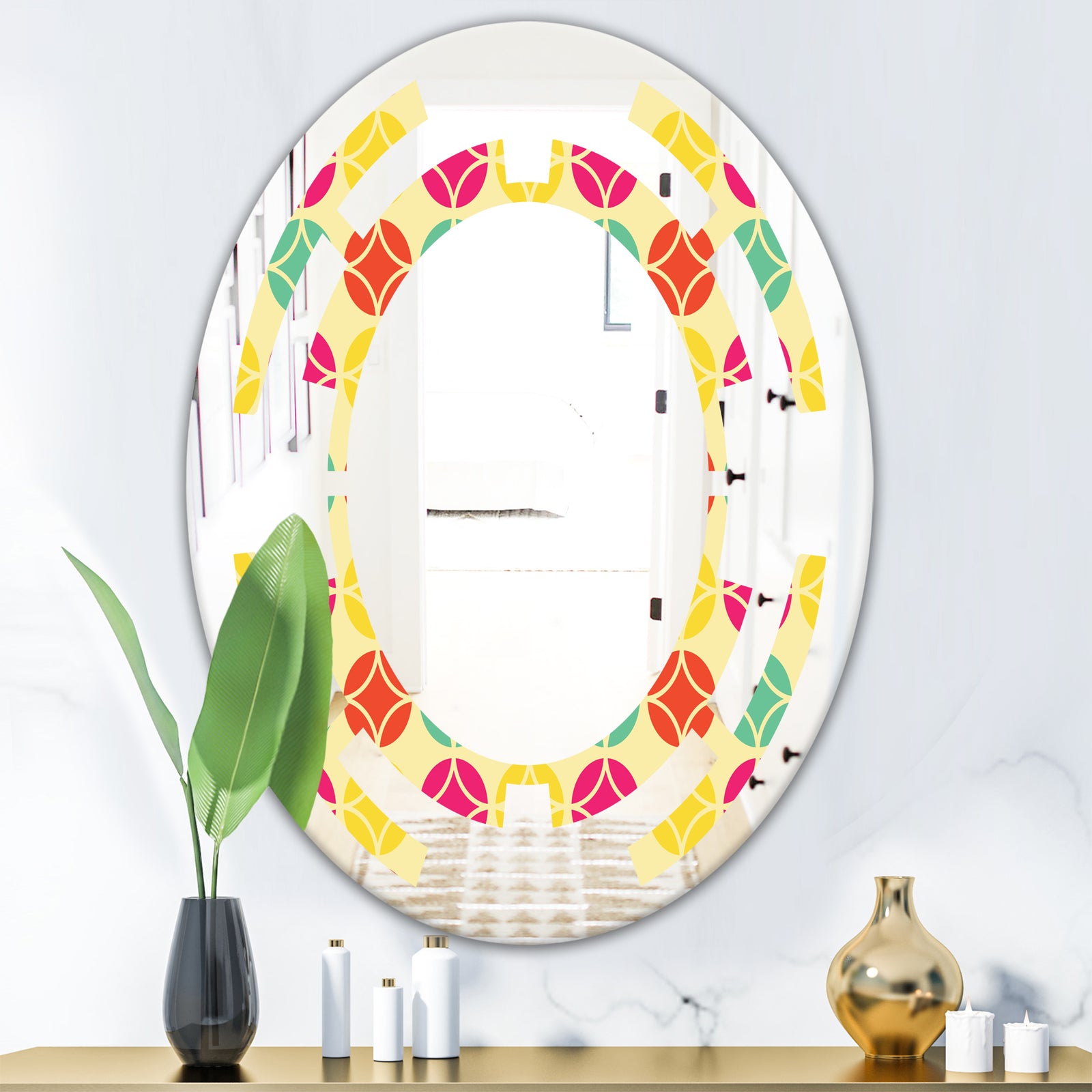 Retro Circular Pattern VII - Modern Round or Oval Wall Mirror - Space