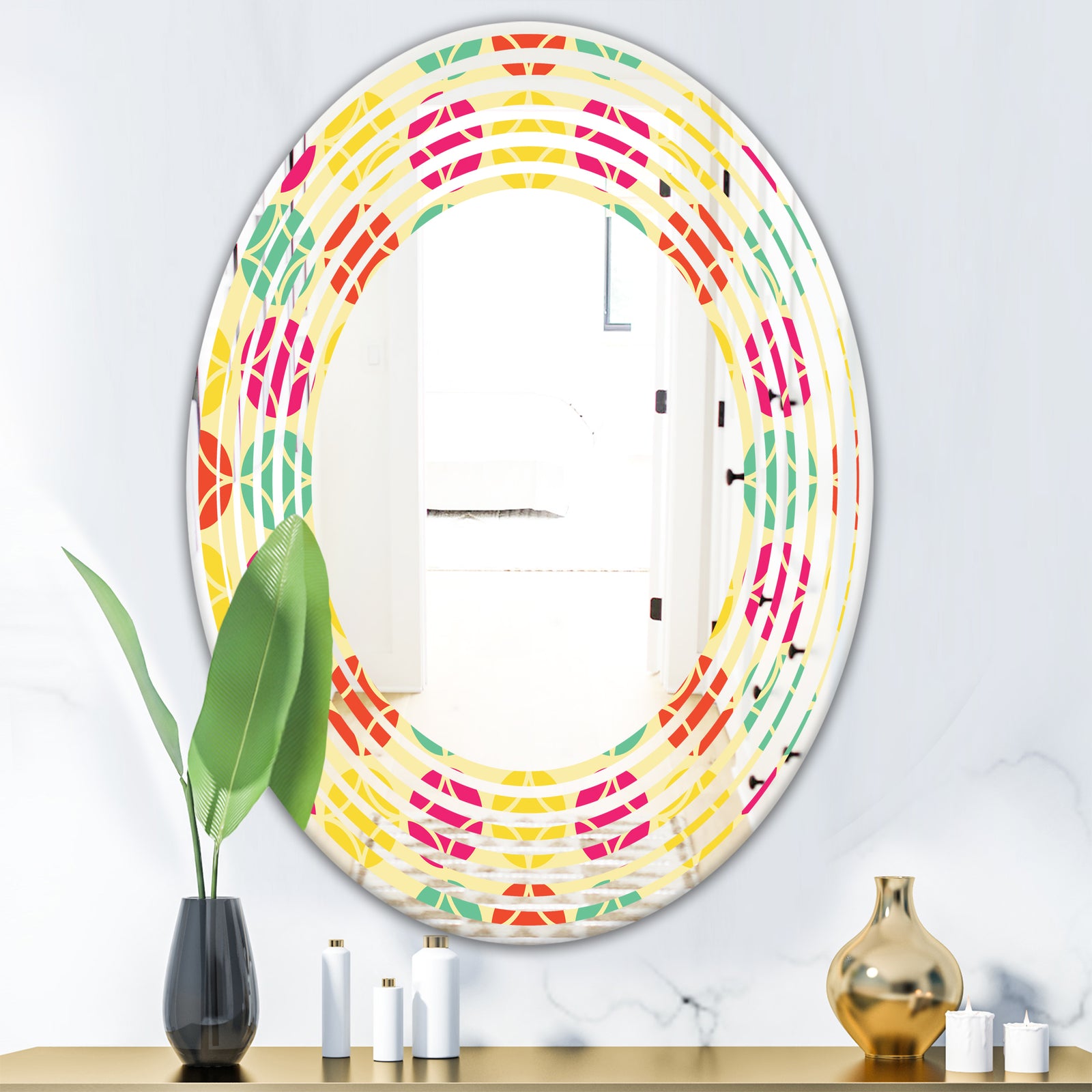 Retro Circular Pattern VII - Modern Round or Oval Wall Mirror - Wave