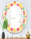 Retro Circular Pattern VII - Modern Round or Oval Wall Mirror - Leaves