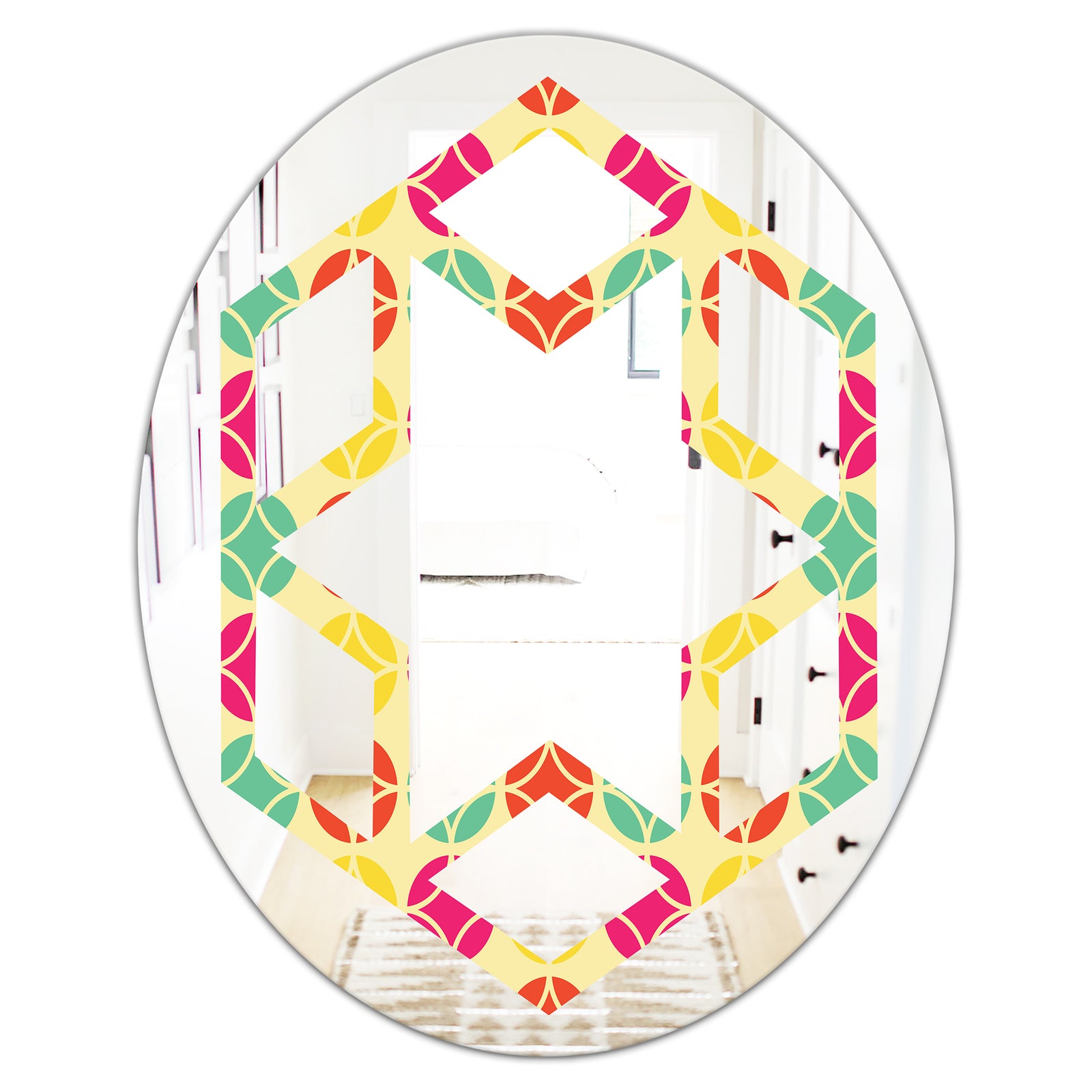 Retro Circular Pattern VII - Modern Round or Oval Wall Mirror - Hexagon Star