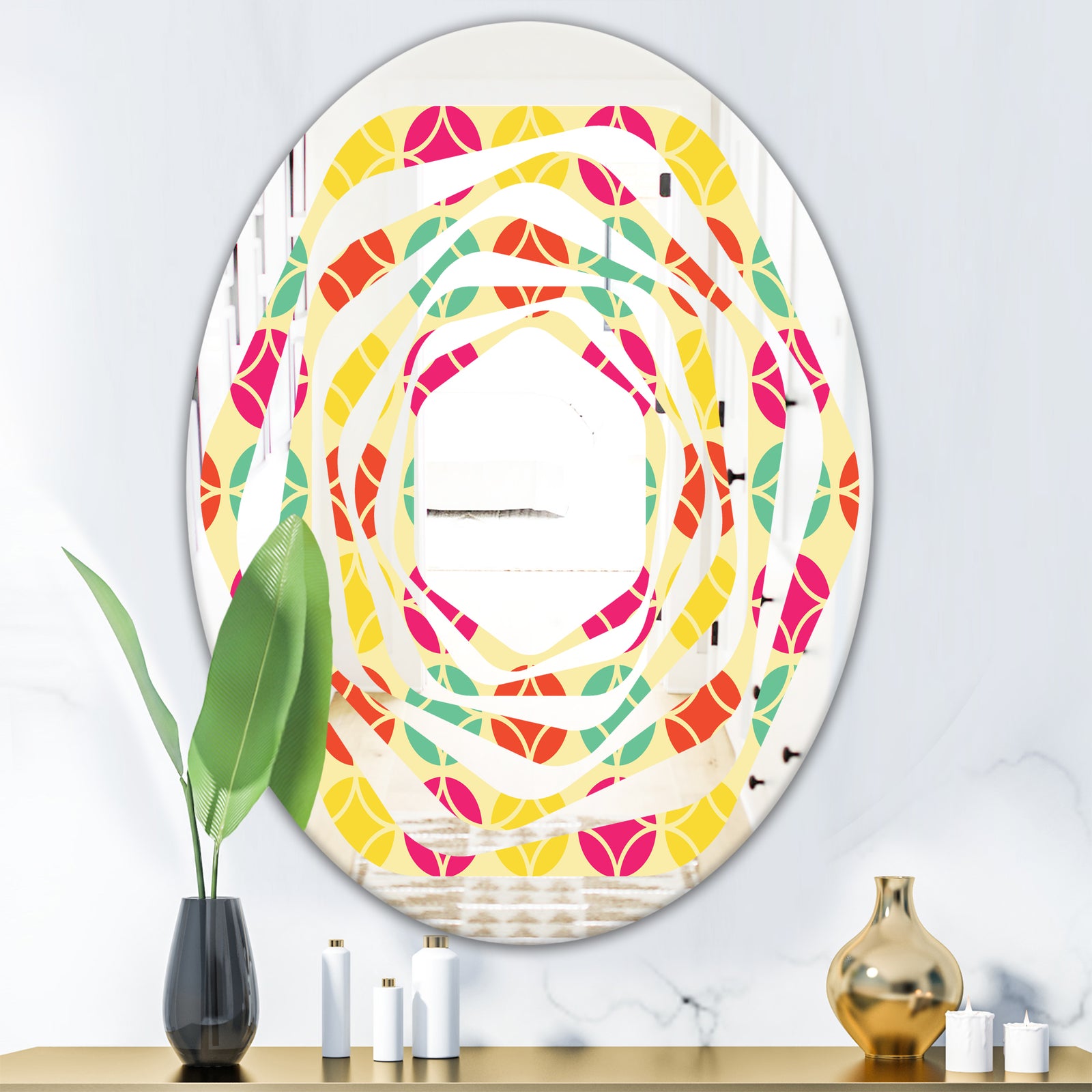 Retro Circular Pattern VII - Modern Round or Oval Wall Mirror - Whirl
