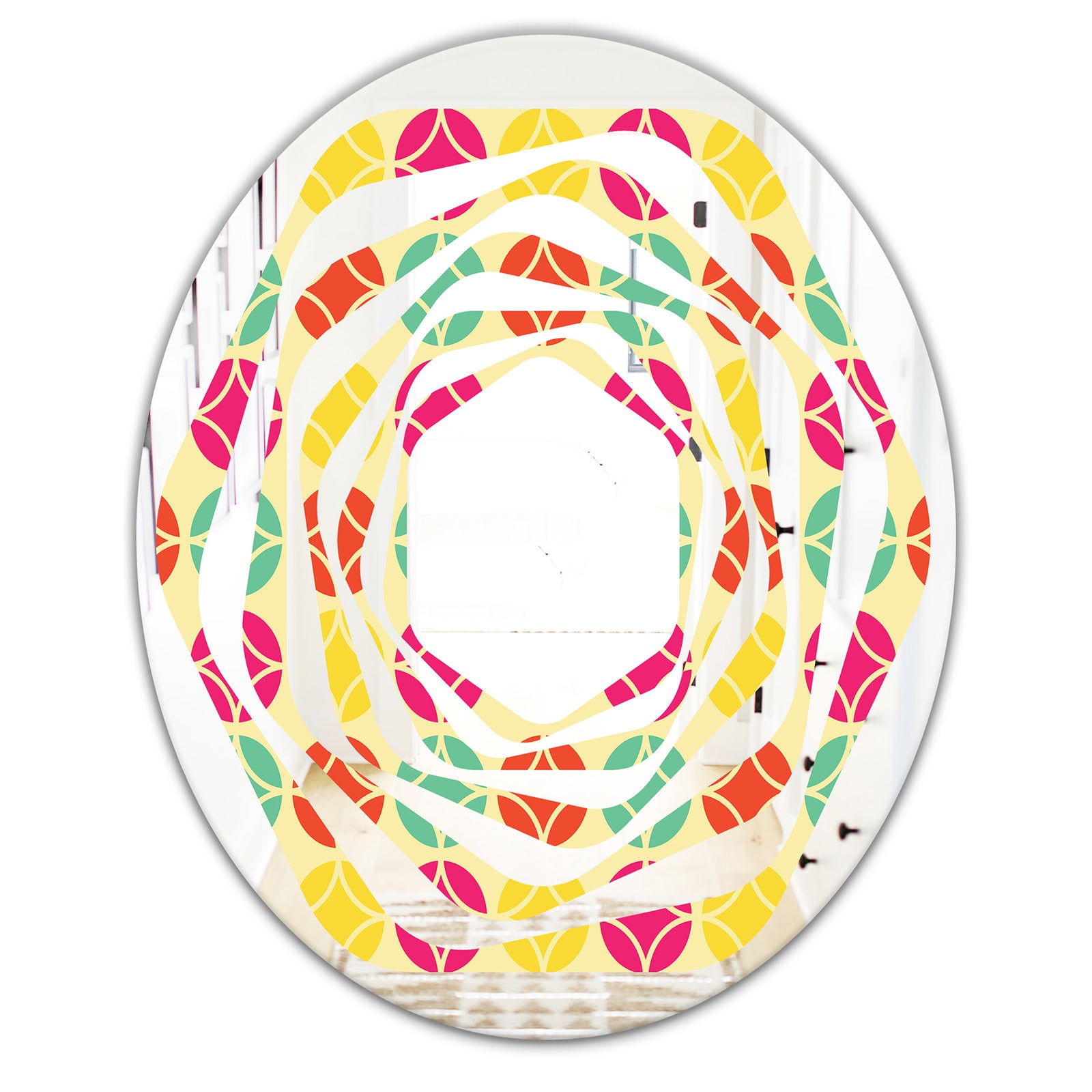 Retro Circular Pattern VII - Modern Round or Oval Wall Mirror - Whirl
