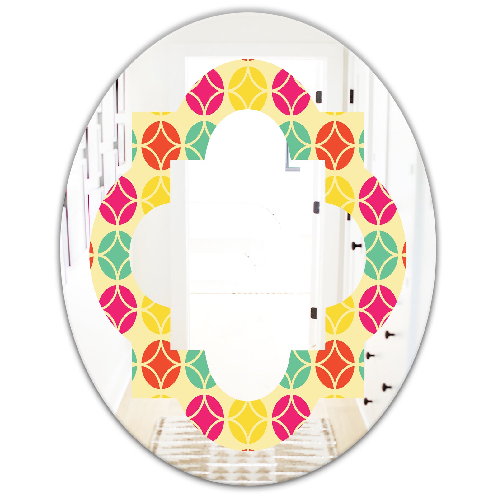 Retro Circular Pattern VII - Modern Round or Oval Wall Mirror - Quatrefoil