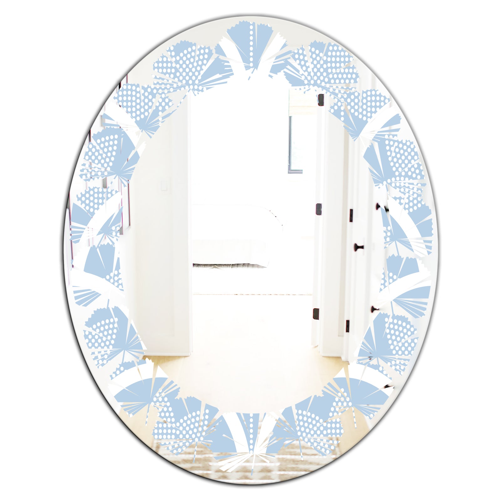 Japanese style Half - Modern Round or Oval Wall Mirror - Leaves