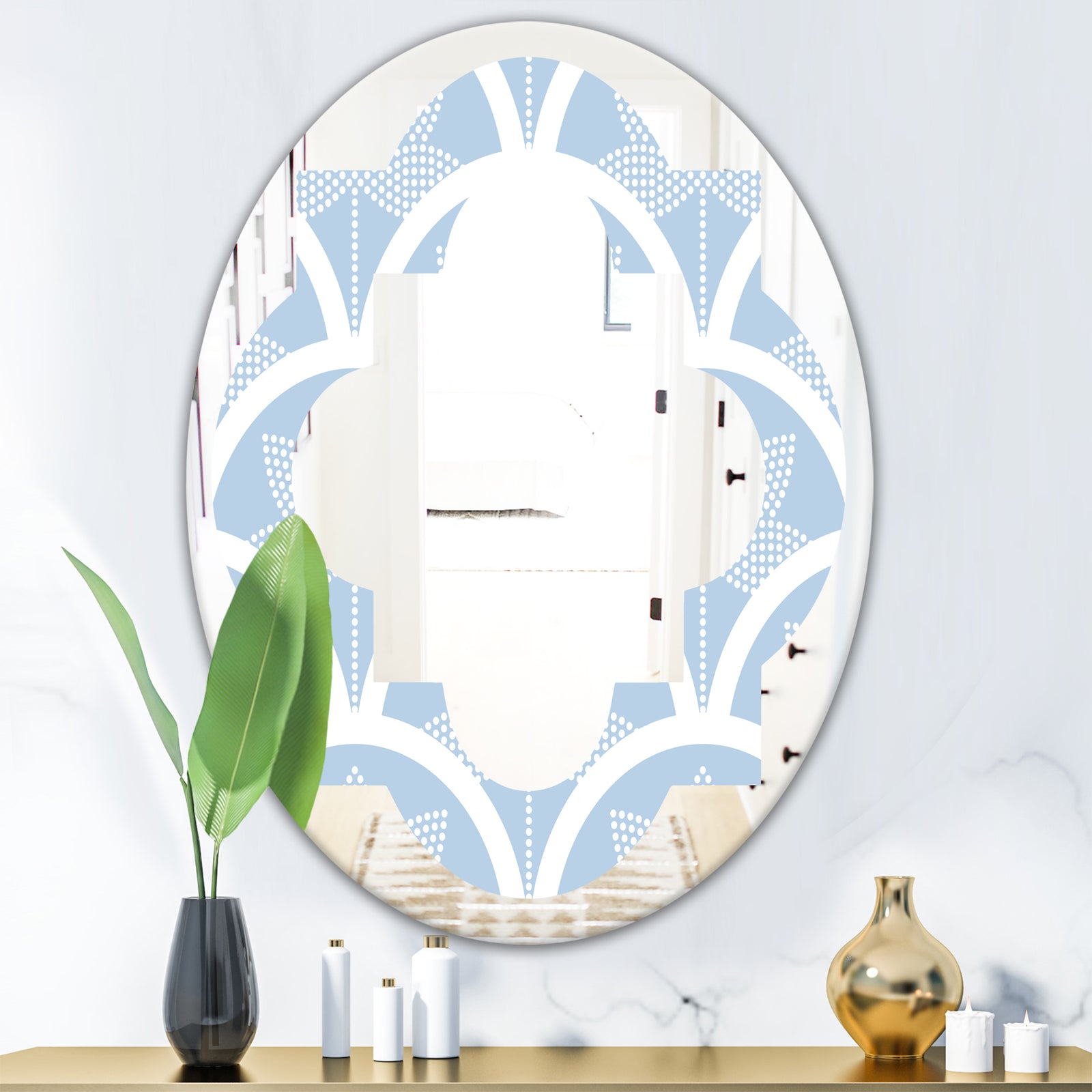 Japanese style Half - Modern Round or Oval Wall Mirror - Quatrefoil