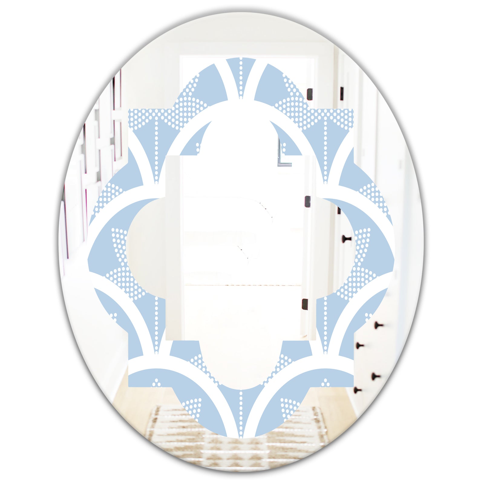 Japanese style Half - Modern Round or Oval Wall Mirror - Quatrefoil