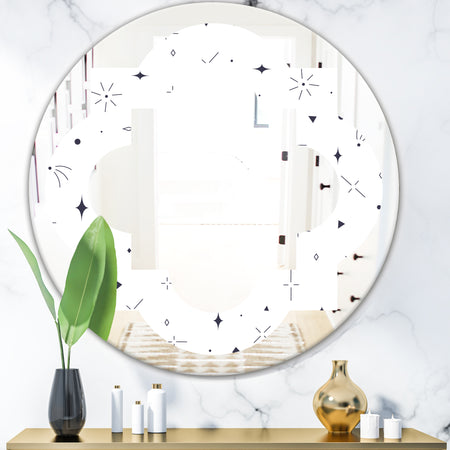 Golden Geometrical Diamond Pattern III - Modern Round or Oval Wall Mirror - Quatrefoil