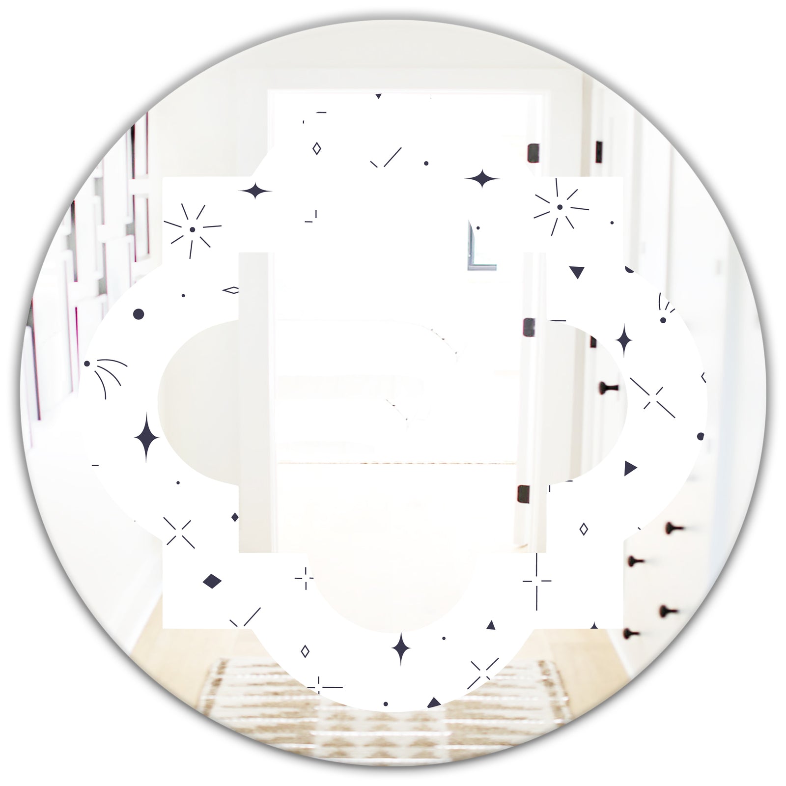 Golden Geometrical Diamond Pattern III - Modern Round or Oval Wall Mirror - Quatrefoil