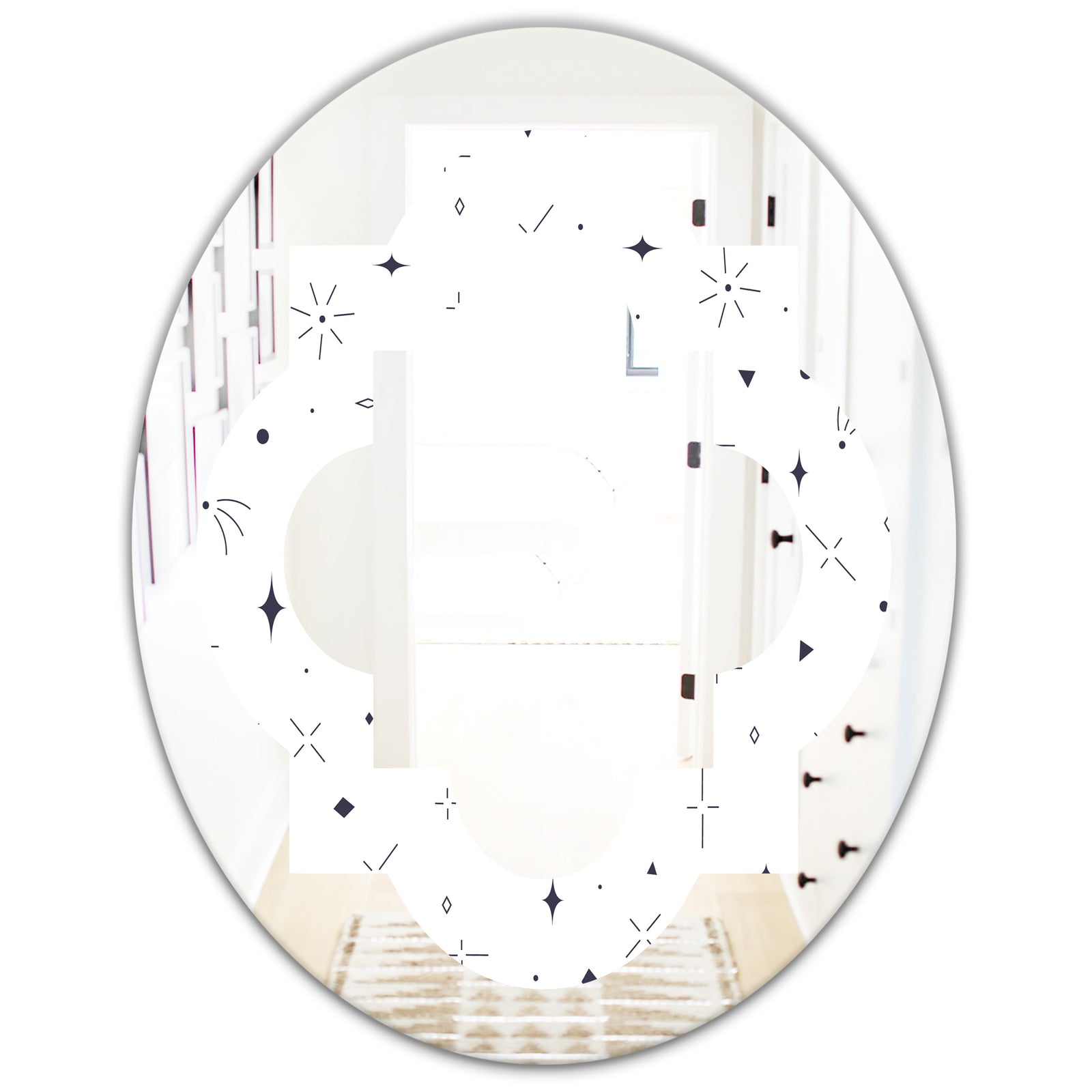Golden Geometrical Diamond Pattern III - Modern Round or Oval Wall Mirror - Quatrefoil