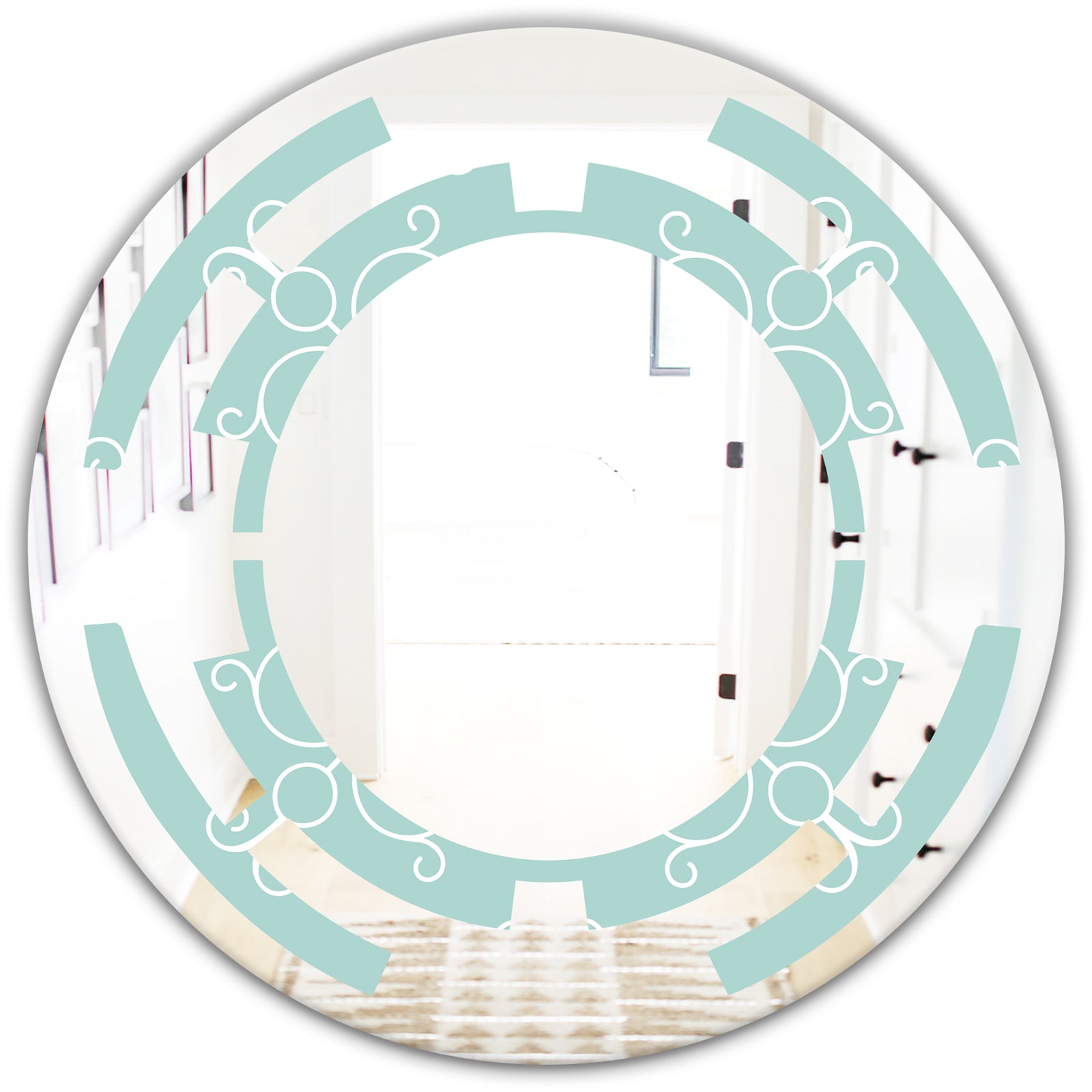 Turquoise Minimal Ornament - Modern Round or Oval Wall Mirror - Space