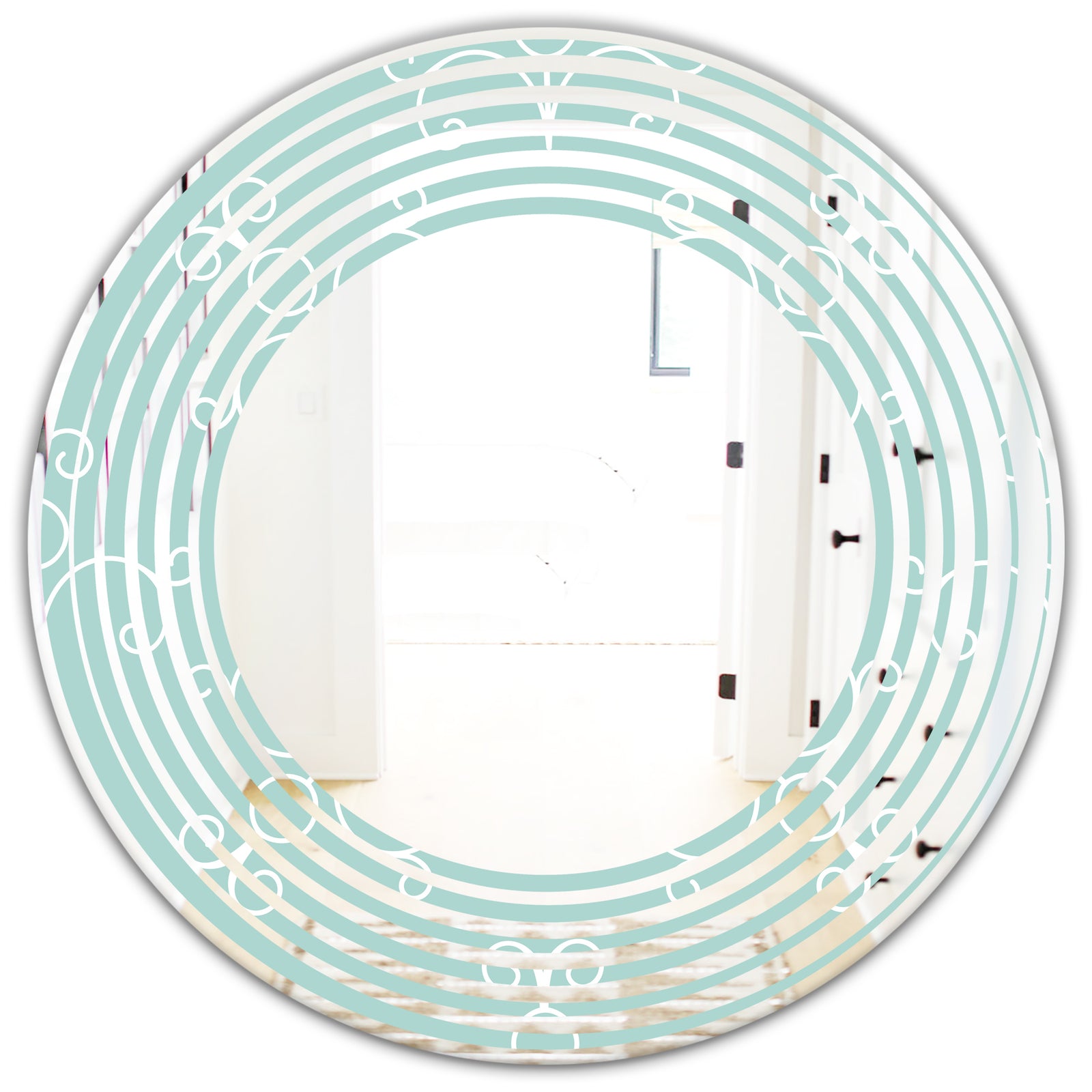 Turquoise Minimal Ornament - Modern Round or Oval Wall Mirror - Wave