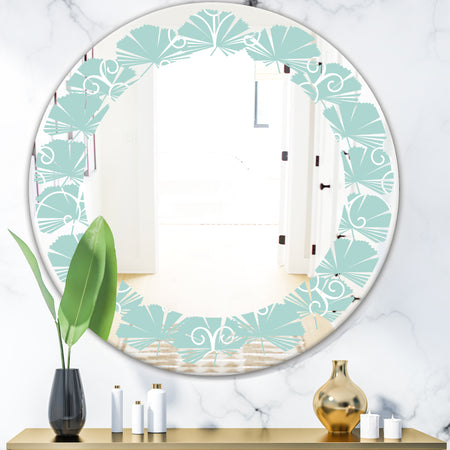 Turquoise Minimal Ornament - Modern Round or Oval Wall Mirror - Leaves