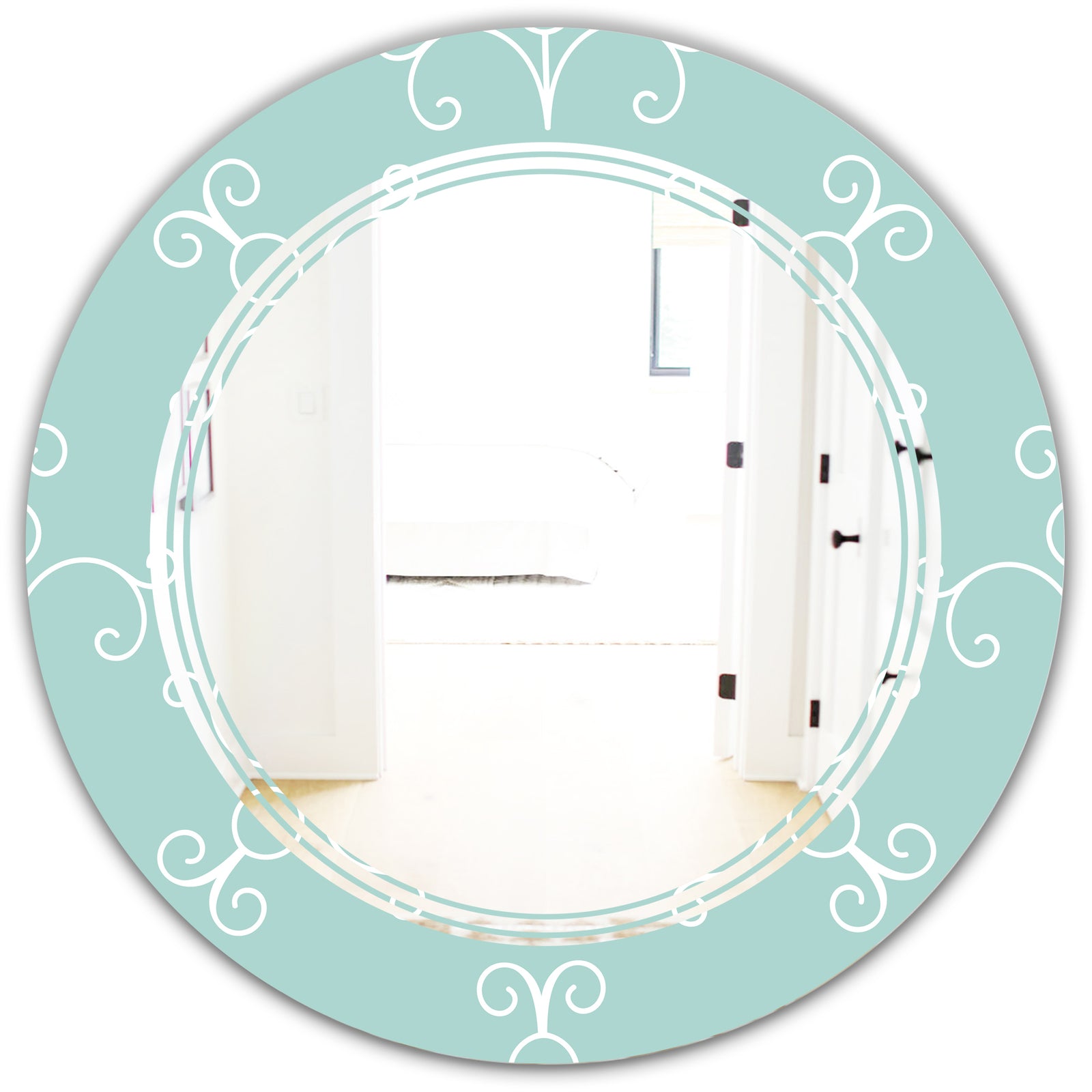 Turquoise Minimal Ornament - Modern Round or Oval Wall Mirror - Triple C