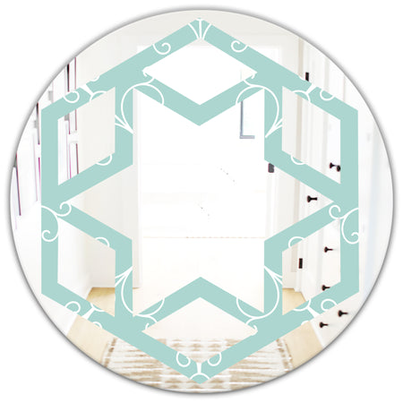 Turquoise Minimal Ornament - Modern Round or Oval Wall Mirror - Hexagon Star