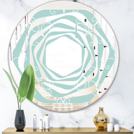 Turquoise Minimal Ornament - Modern Round or Oval Wall Mirror - Whirl