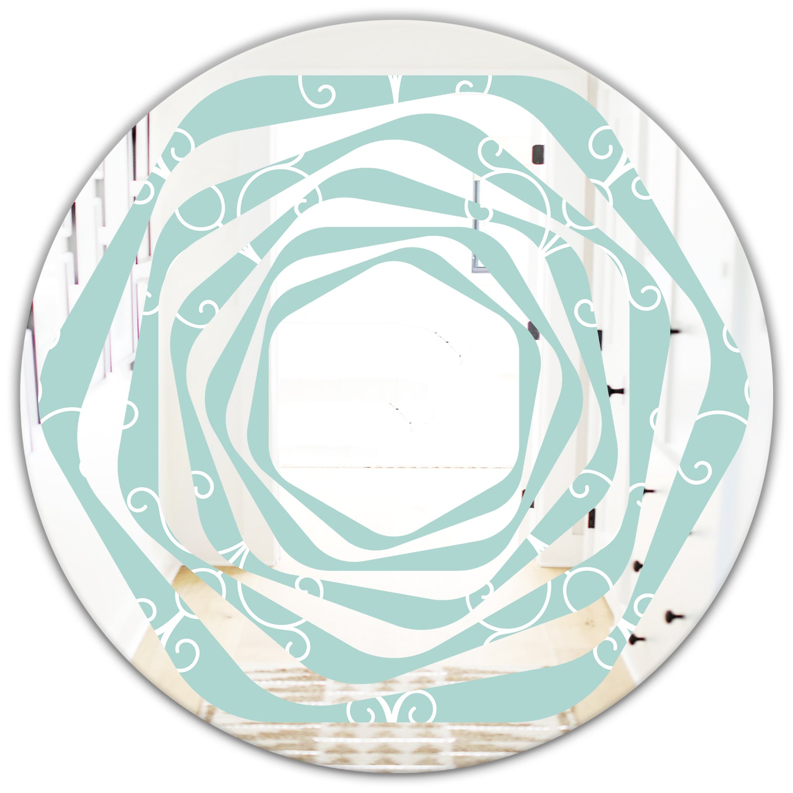Turquoise Minimal Ornament - Modern Round or Oval Wall Mirror - Whirl