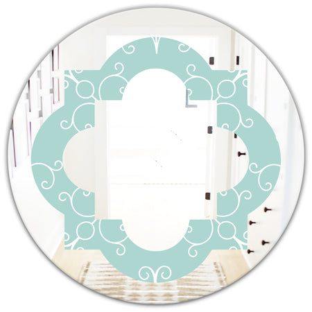 Turquoise Minimal Ornament - Modern Round or Oval Wall Mirror - Quatrefoil