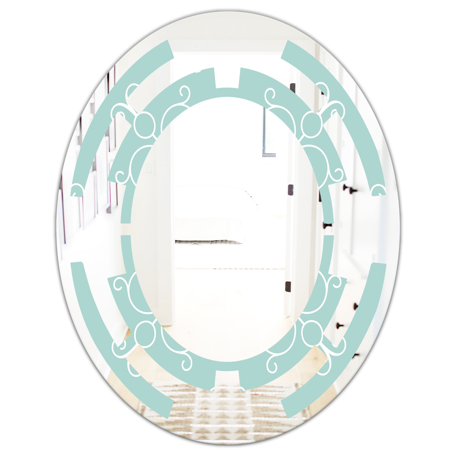 Turquoise Minimal Ornament - Modern Round or Oval Wall Mirror - Space
