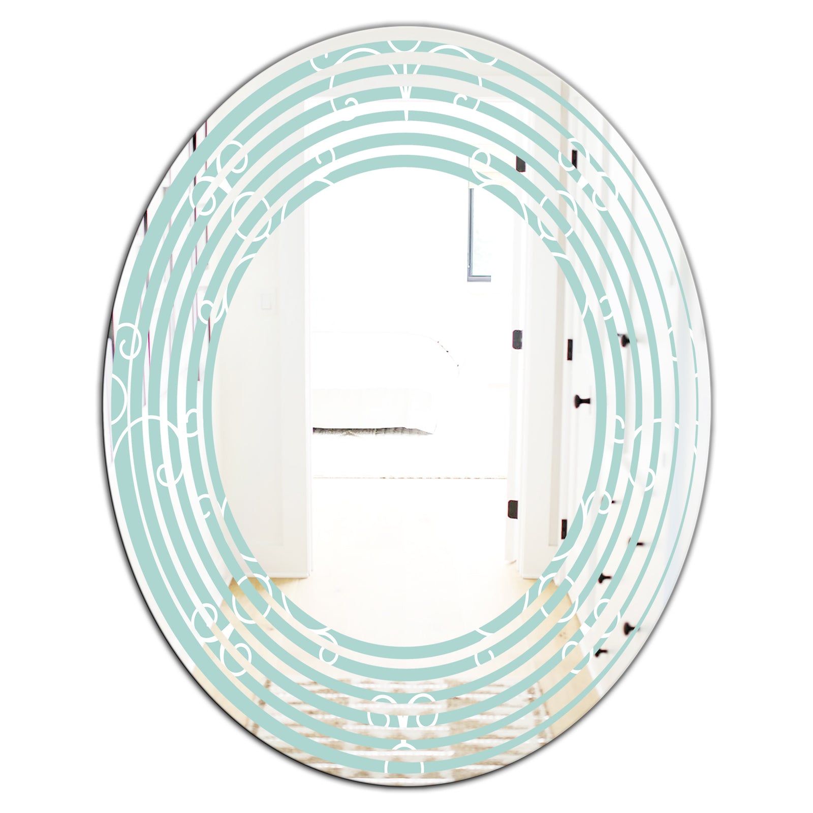 Turquoise Minimal Ornament - Modern Round or Oval Wall Mirror - Wave