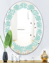 Turquoise Minimal Ornament - Modern Round or Oval Wall Mirror - Leaves