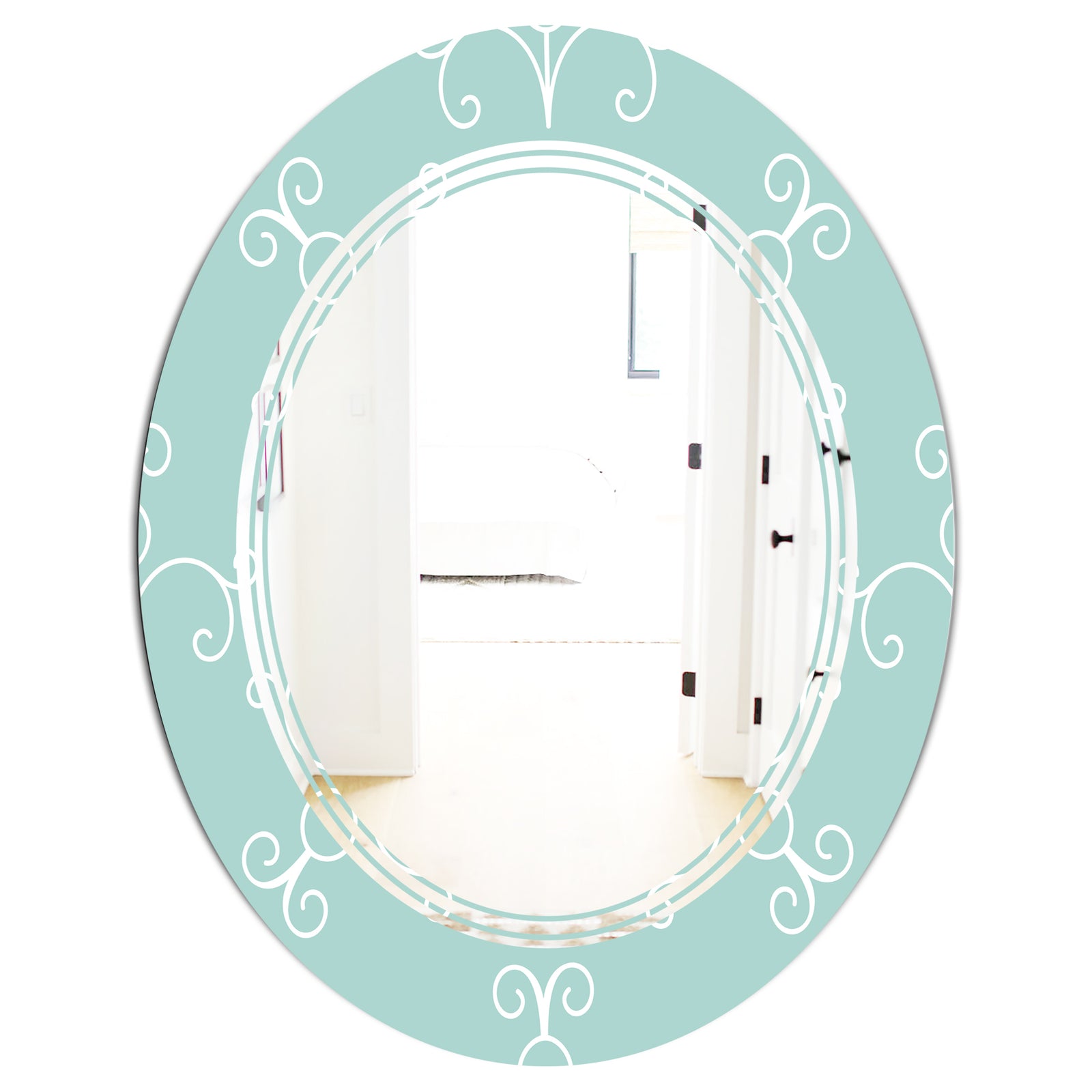 Turquoise Minimal Ornament - Modern Round or Oval Wall Mirror - Triple C