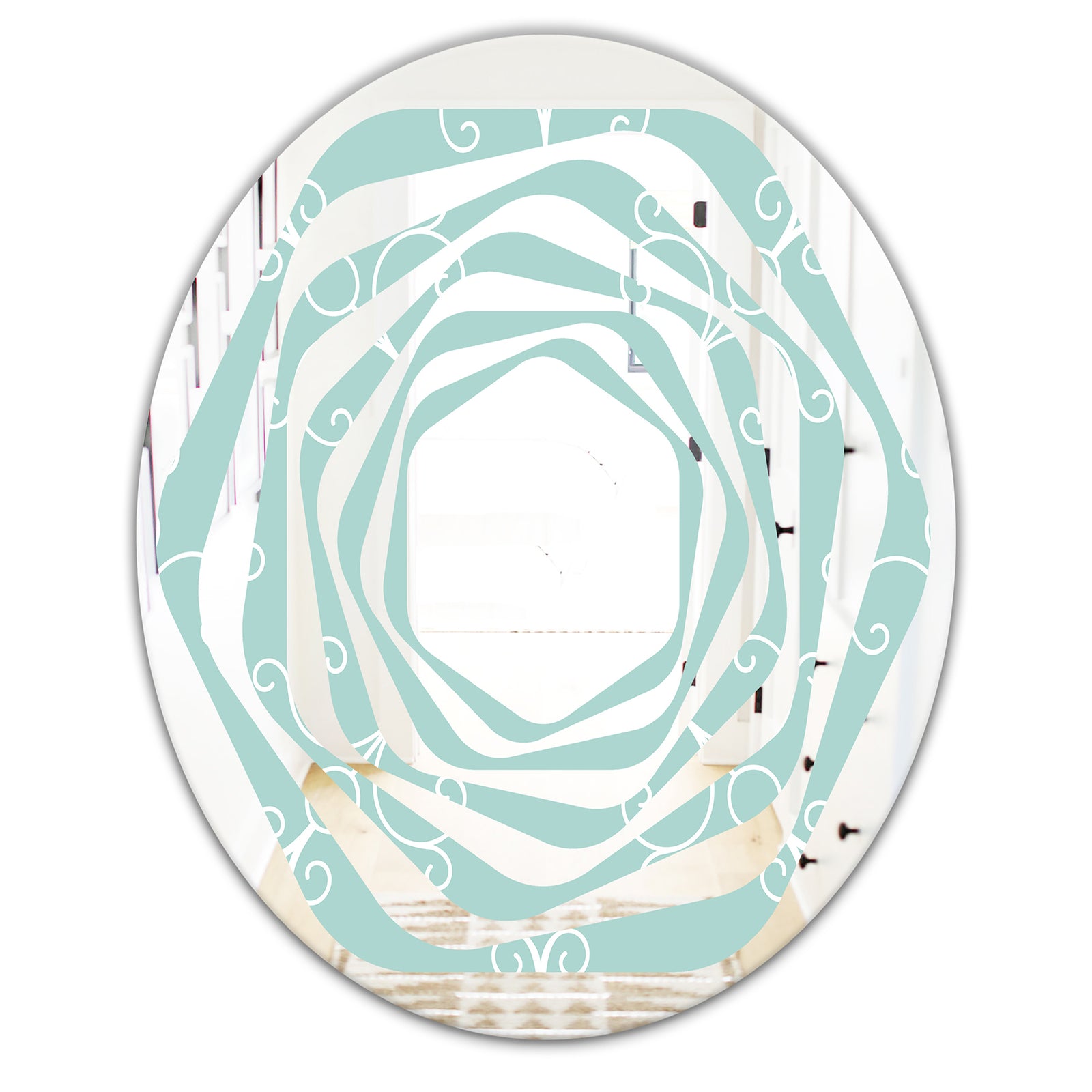 Turquoise Minimal Ornament - Modern Round or Oval Wall Mirror - Whirl