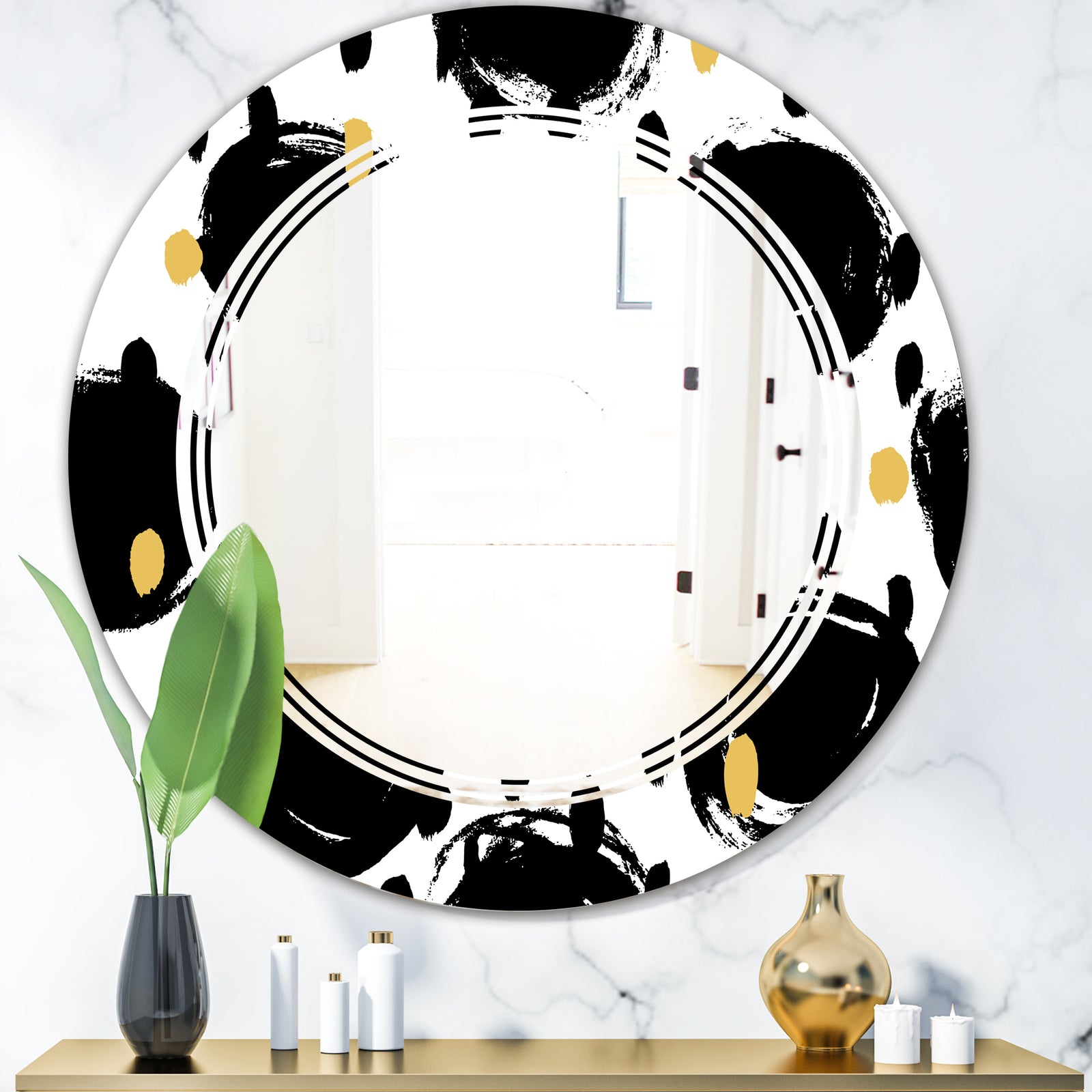 Monochrome Geometric Pattern V - Modern Round or Oval Wall Mirror - Triple C