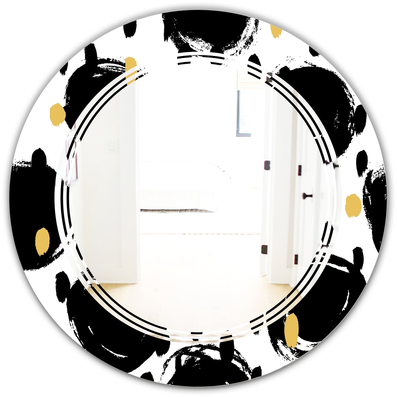 Monochrome Geometric Pattern V - Modern Round or Oval Wall Mirror - Triple C