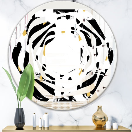Monochrome Geometric Pattern V - Modern Round or Oval Wall Mirror - Whirl