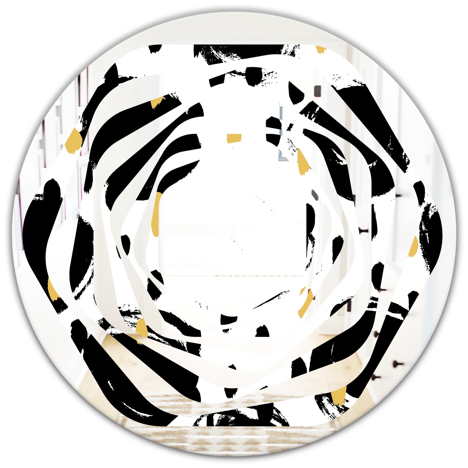 Monochrome Geometric Pattern V - Modern Round or Oval Wall Mirror - Whirl