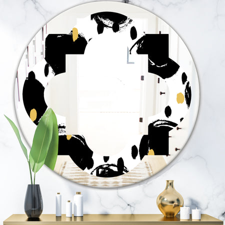 Monochrome Geometric Pattern V - Modern Round or Oval Wall Mirror - Quatrefoil