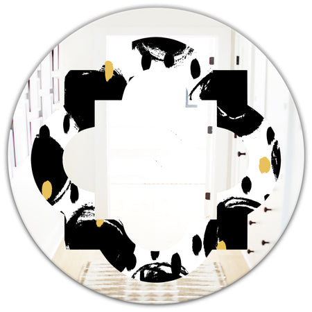 Monochrome Geometric Pattern V - Modern Round or Oval Wall Mirror - Quatrefoil