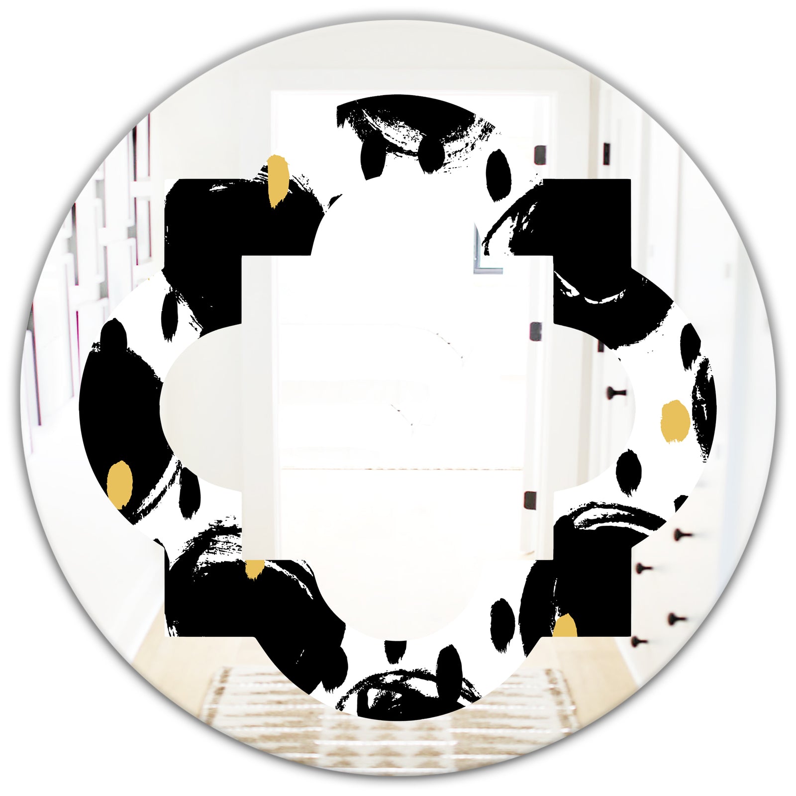 Monochrome Geometric Pattern V - Modern Round or Oval Wall Mirror - Quatrefoil