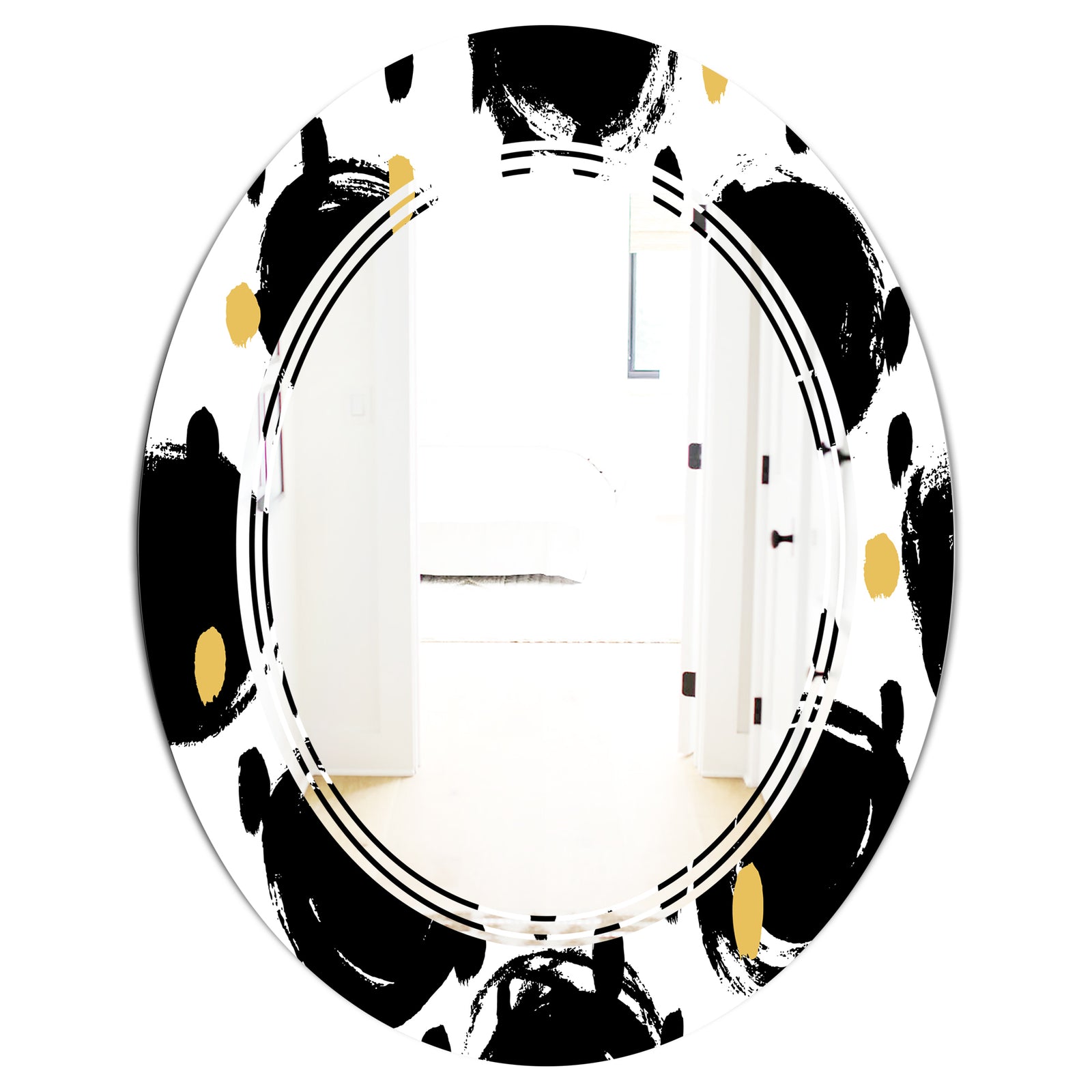 Monochrome Geometric Pattern V - Modern Round or Oval Wall Mirror - Triple C