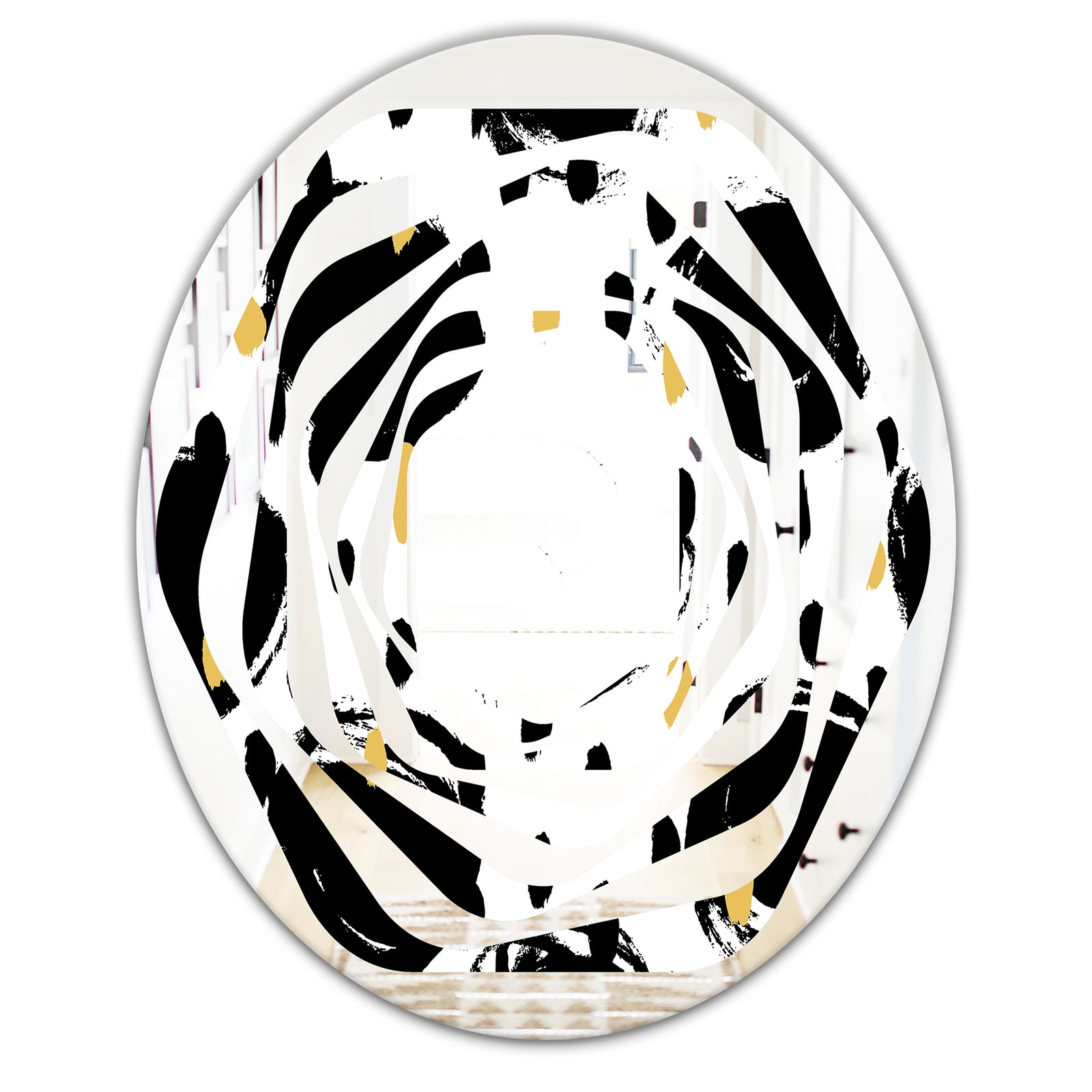 Monochrome Geometric Pattern V - Modern Round or Oval Wall Mirror - Whirl