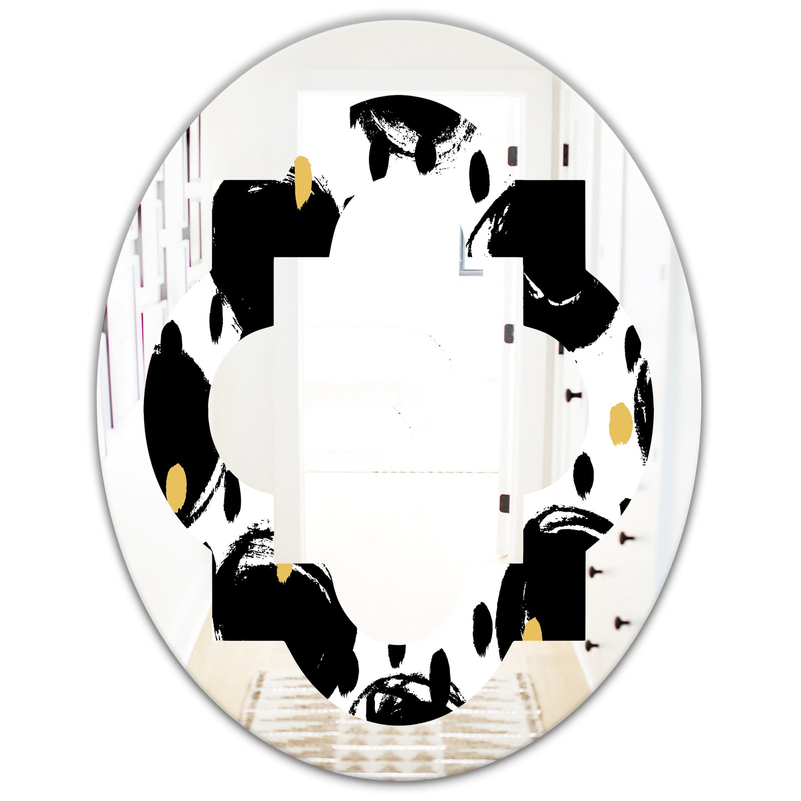 Monochrome Geometric Pattern V - Modern Round or Oval Wall Mirror - Quatrefoil