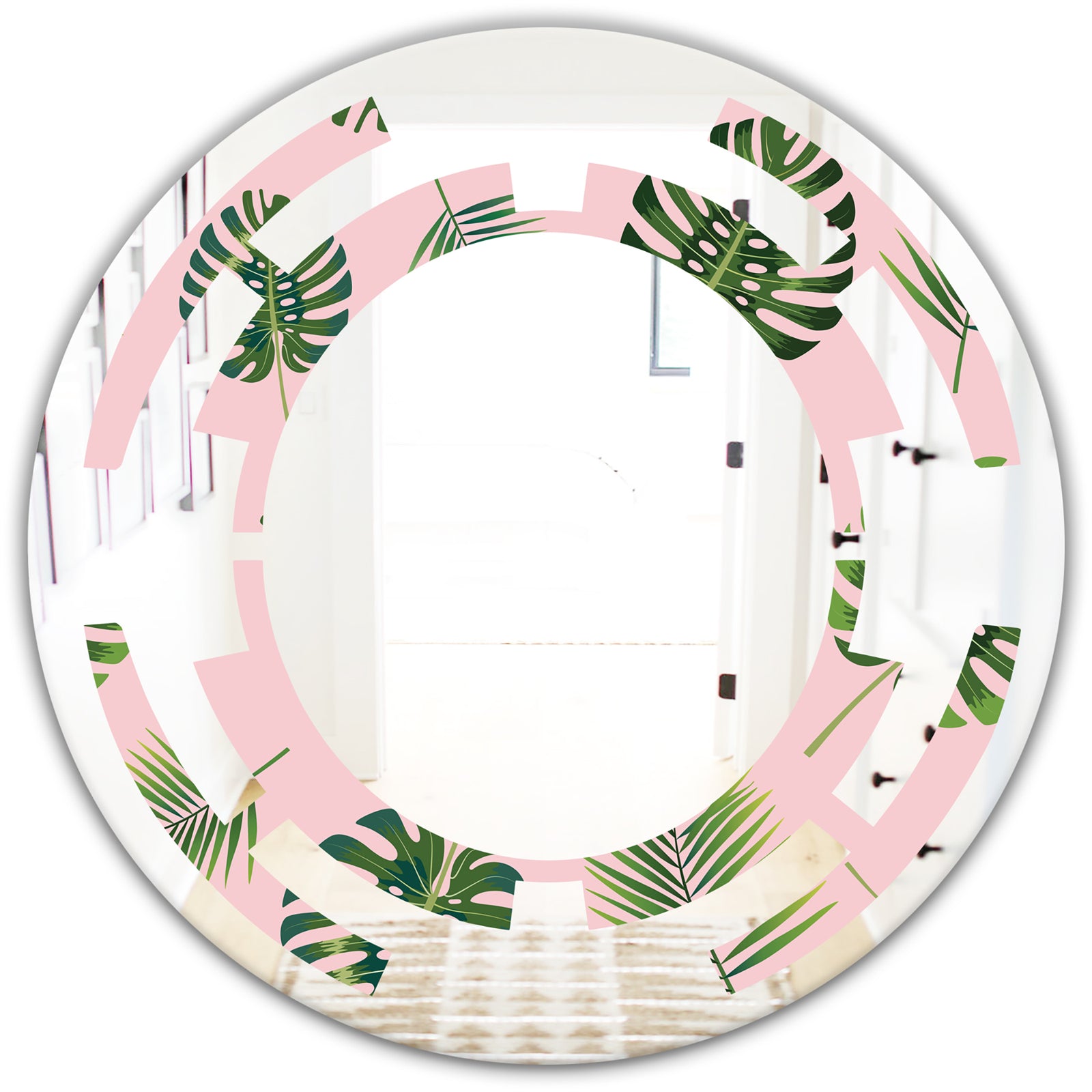 Palm Tropical leaves pattern. - Modern Round or Oval Wall Mirror - Space