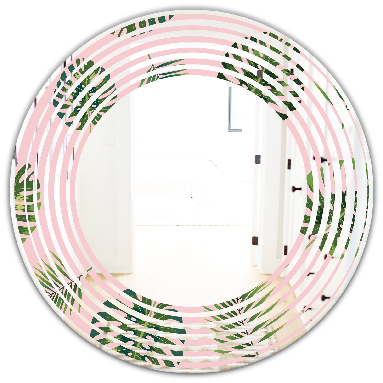 Palm Tropical leaves pattern. - Modern Round or Oval Wall Mirror - Wave